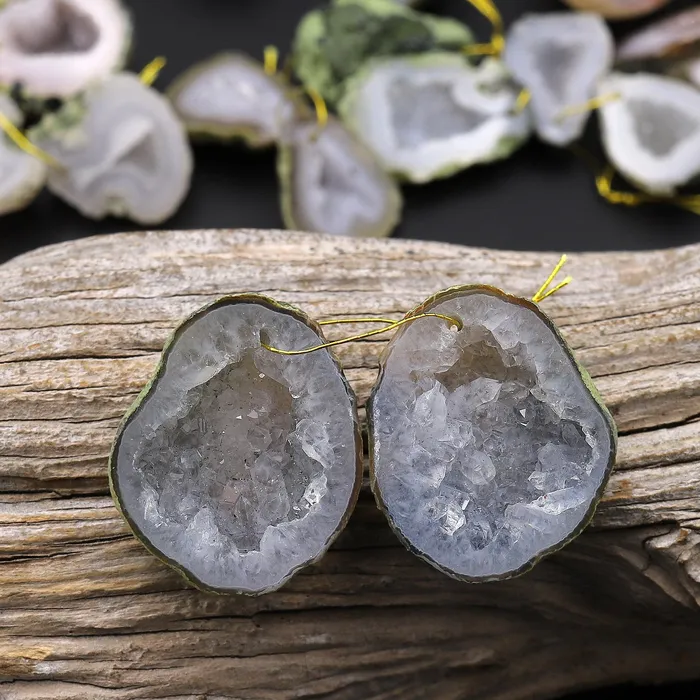 Earrings Intrinsic Trading Drilled Natural Tabasco Geode Earrings Pair Light Colored Druzy Drusy Agate Freeform Matched Gemstone Beads