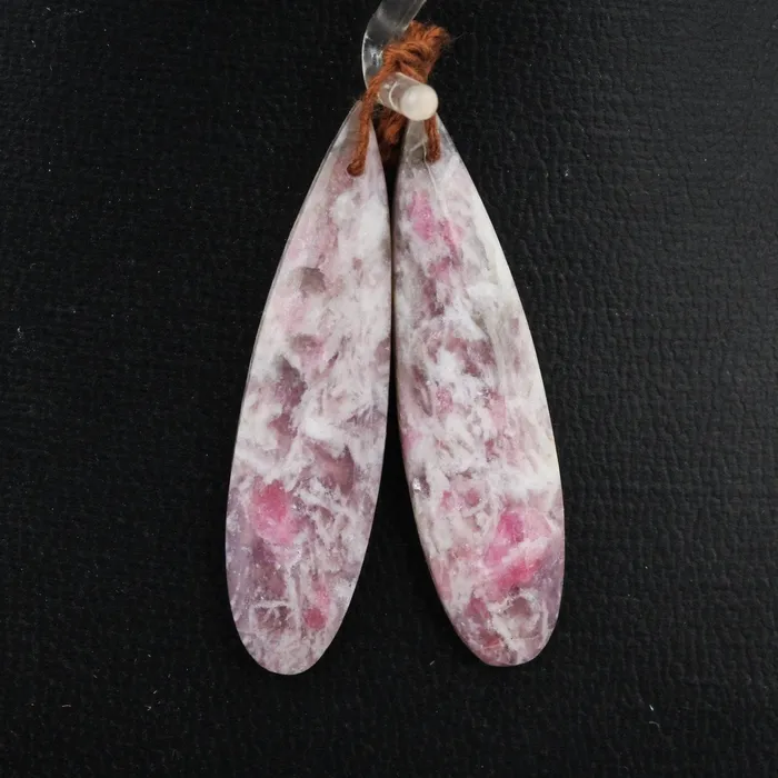 Earrings Intrinsic Trading Natural Pink Tourmaline in Quartz Teardrop Cabochon Cab Pair Drilled Matched Earring Pair