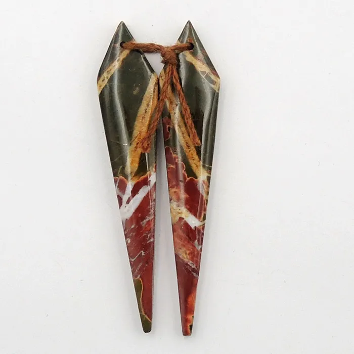 Earrings Intrinsic Trading Natural Red Creek Jasper Earring Pair Cabochon Cab Drilled Modern Long Kite Shape Matched Gemstone Bead Pair Aka Multicolor Picasso Jasper