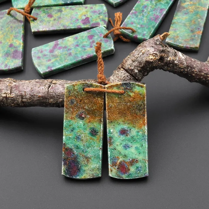 Earrings Intrinsic Trading Natural Red Ruby Green Fuchsite Flat Rectangle Earring Pair Matched Gemstone Beads A3 Earrings Intrinsic Trading Natural Red Ruby Green Fuchsite Flat Rectangle Earring Pair Matched Gemstone Beads A3