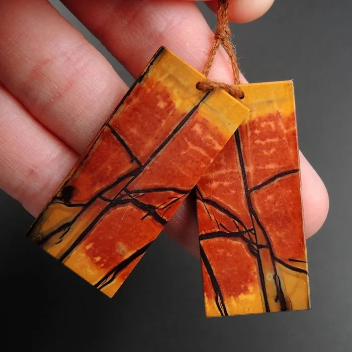 Earrings Intrinsic Trading Red Creek Jasper Earring Pair Flat Rectangle Cabochon Cab Pair Drilled Matched Earrings Natural Stone Bead Pair E2851