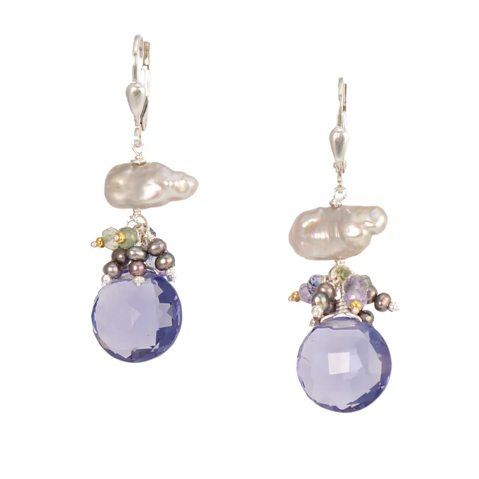 Earrings Q Evon Keshi Pearl Earrings with Iolite or Green Amethyst