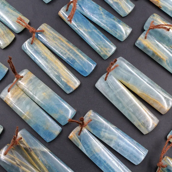 Earrings Rare Natural Blue Calcite Earring Pairs Cabochon Cab Rectangle Drilled Matched Gemstone Bead Pairs Intrinsic Trading