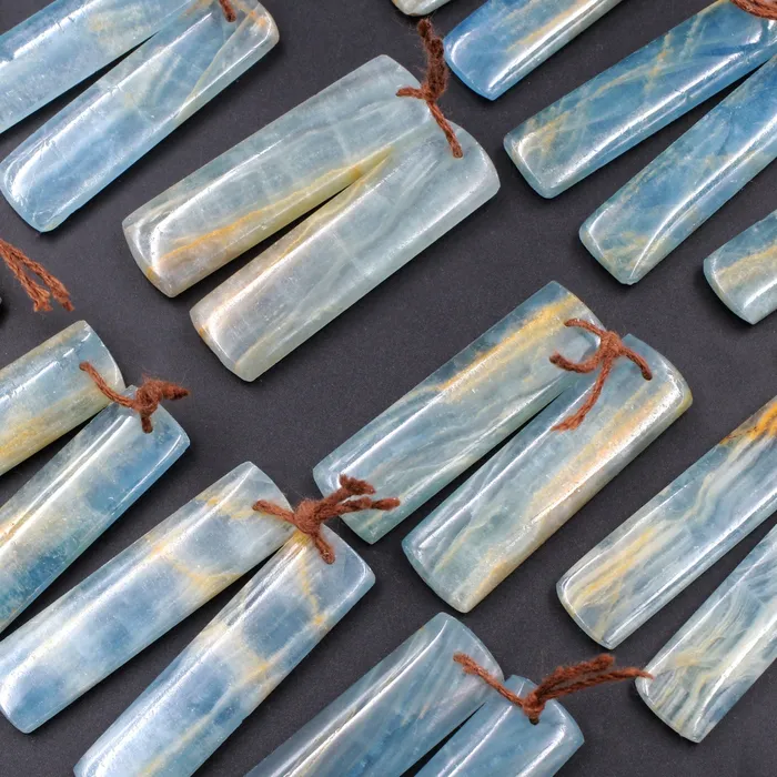 Earrings Rare Natural Blue Calcite Earring Pairs Cabochon Cab Rectangle Drilled Matched Gemstone Bead Pairs Intrinsic Trading