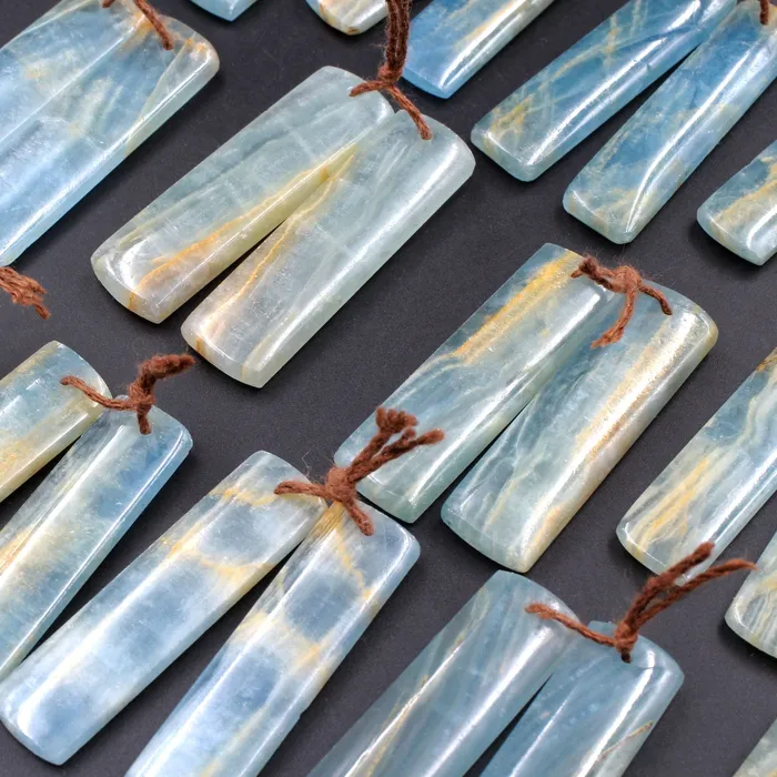 Earrings Rare Natural Blue Calcite Earring Pairs Cabochon Cab Rectangle Drilled Matched Gemstone Bead Pairs Intrinsic Trading
