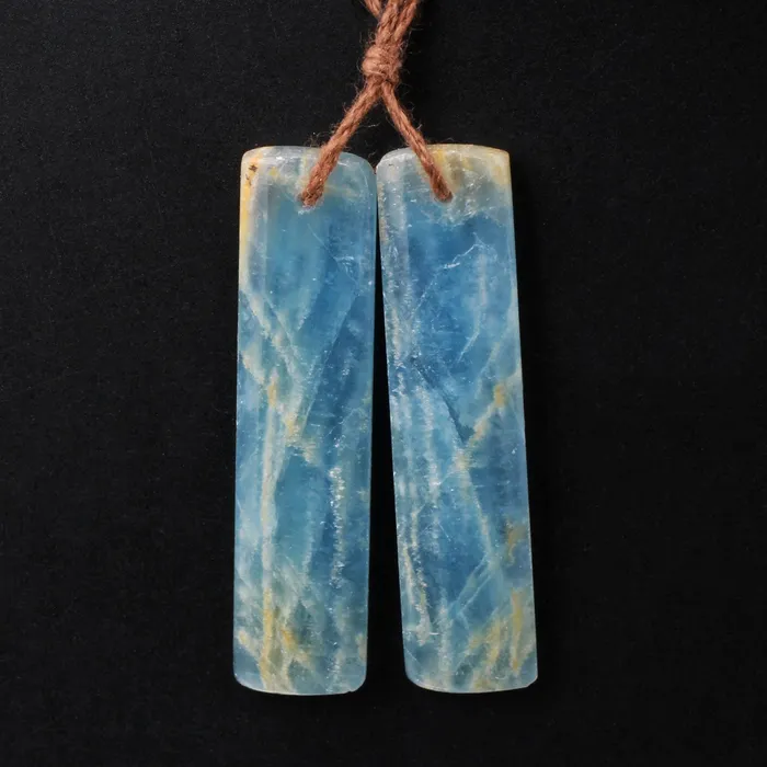 Earrings Rare Natural Blue Calcite Earring Pairs Cabochon Cab Rectangle Drilled Matched Gemstone Bead Pairs Intrinsic Trading
