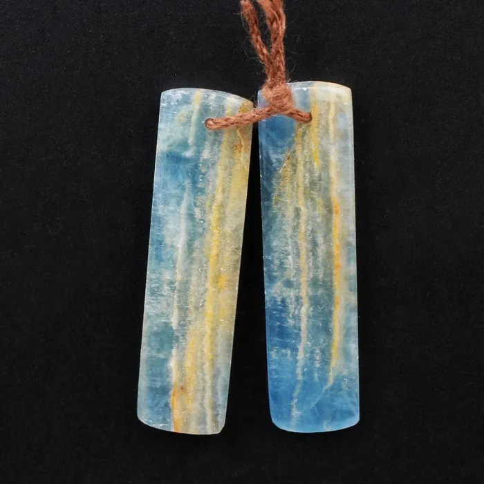 Earrings Rare Natural Blue Calcite Earring Pairs Cabochon Cab Rectangle Drilled Matched Gemstone Bead Pairs Intrinsic Trading