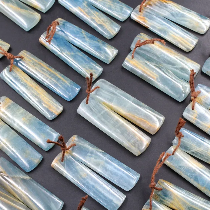 Earrings Rare Natural Blue Calcite Earring Pairs Cabochon Cab Rectangle Drilled Matched Gemstone Bead Pairs Intrinsic Trading