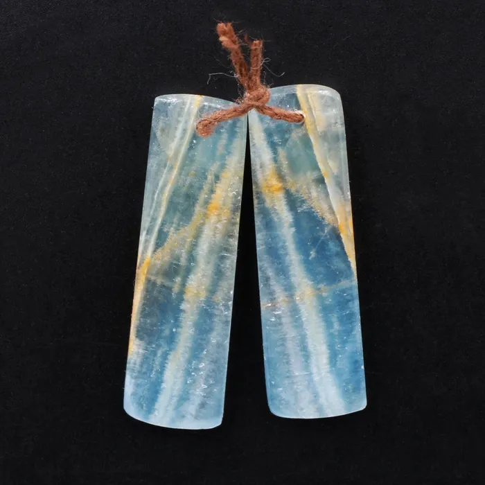 Earrings Rare Natural Blue Calcite Earring Pairs Cabochon Cab Rectangle Drilled Matched Gemstone Bead Pairs Intrinsic Trading