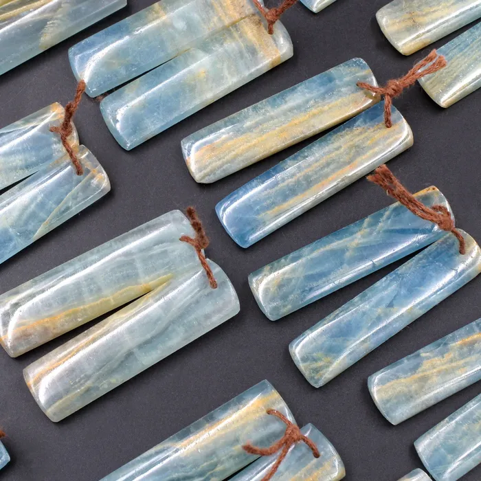 Earrings Rare Natural Blue Calcite Earring Pairs Cabochon Cab Rectangle Drilled Matched Gemstone Bead Pairs Intrinsic Trading
