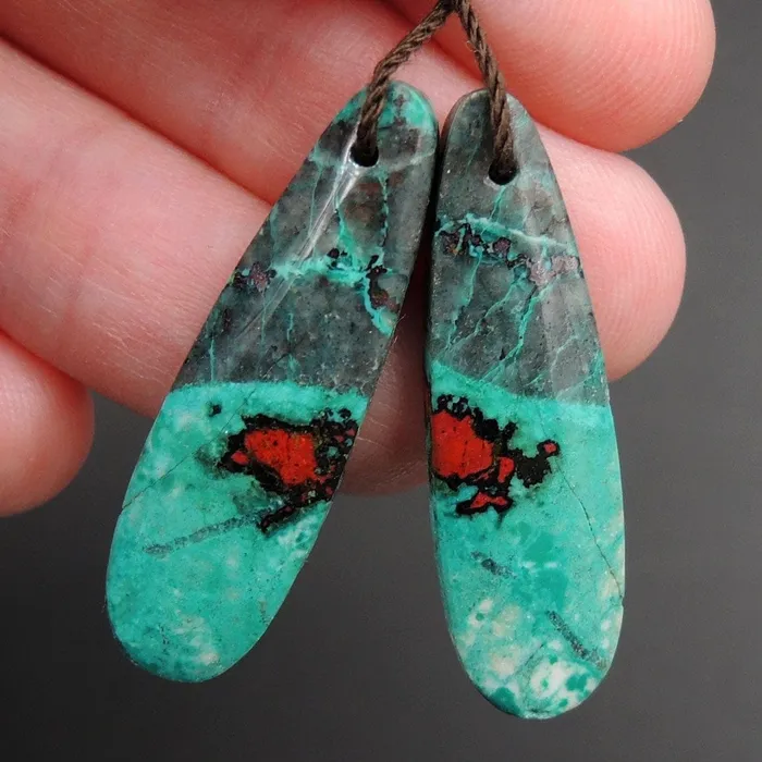 Earrings Sonora Sunrise Cuprite Oval Teardrop Cabochon Cab Pair Drilled Gemstone Pair Matched Earrings Bead Pair Natural Gemstone E3014 Intrinsic Trading