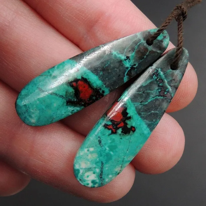 Earrings Sonora Sunrise Cuprite Oval Teardrop Cabochon Cab Pair Drilled Gemstone Pair Matched Earrings Bead Pair Natural Gemstone E3014 Intrinsic Trading