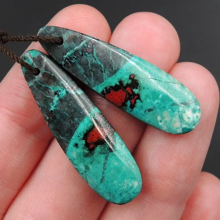 Earrings Sonora Sunrise Cuprite Oval Teardrop Cabochon Cab Pair Drilled Gemstone Pair Matched Earrings Bead Pair Natural Gemstone E3014 Intrinsic Trading