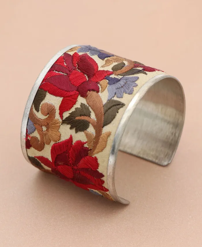 Embroidered Lotus Cuff Bracelet Buddha Groove Jewelry Bracelets