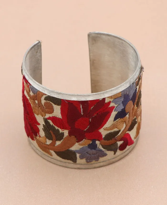 Embroidered Lotus Cuff Bracelet Buddha Groove Jewelry Bracelets