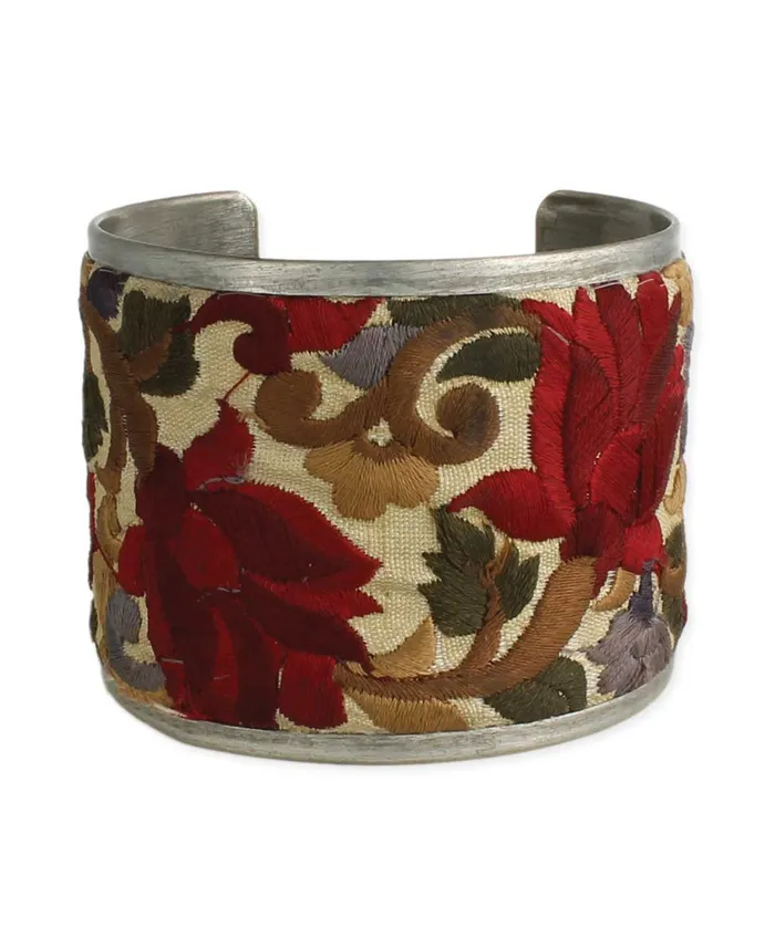 Embroidered Lotus Cuff Bracelet Buddha Groove Jewelry Bracelets