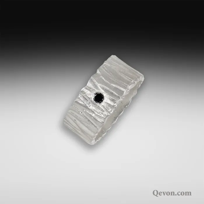 Etched Oxidized Silver Band Black Diamond Q Evon Rings