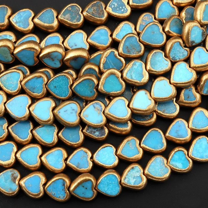 Genuine Natural Blue Turquoise Gold Copper Edging Heart Beads Choose from 5pcs 10pcs 155 Strand Intrinsic Trading Necklaces Genuine Natural Blue Turquoise Gold Copper Edging Heart Beads Choose from 5pcs 10pcs 155 Strand Intrinsic Trading Necklaces
