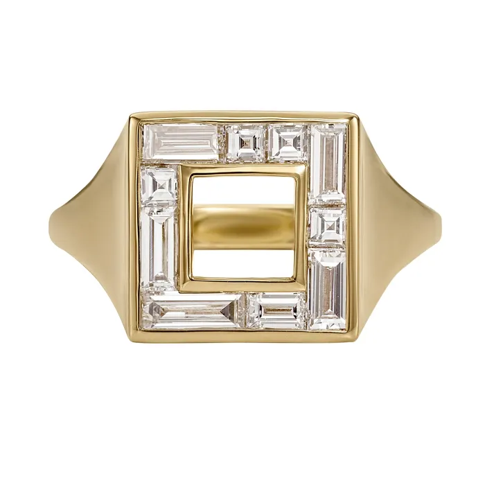 Geometric Baguette Carre Diamond Signet Ring ARTEMER Rings