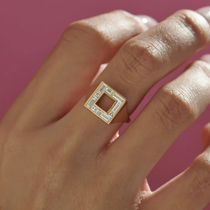 Geometric Baguette Carre Diamond Signet Ring ARTEMER Rings