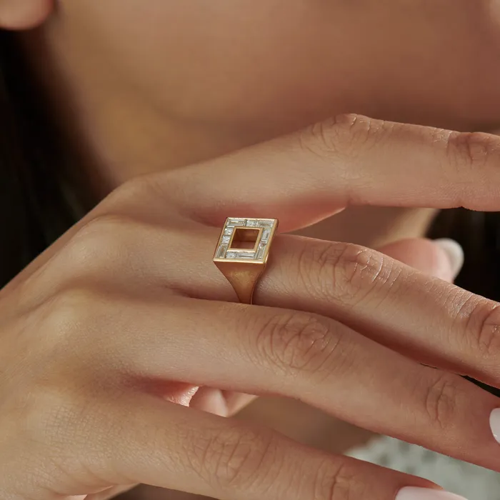Geometric Baguette Carre Diamond Signet Ring ARTEMER Rings