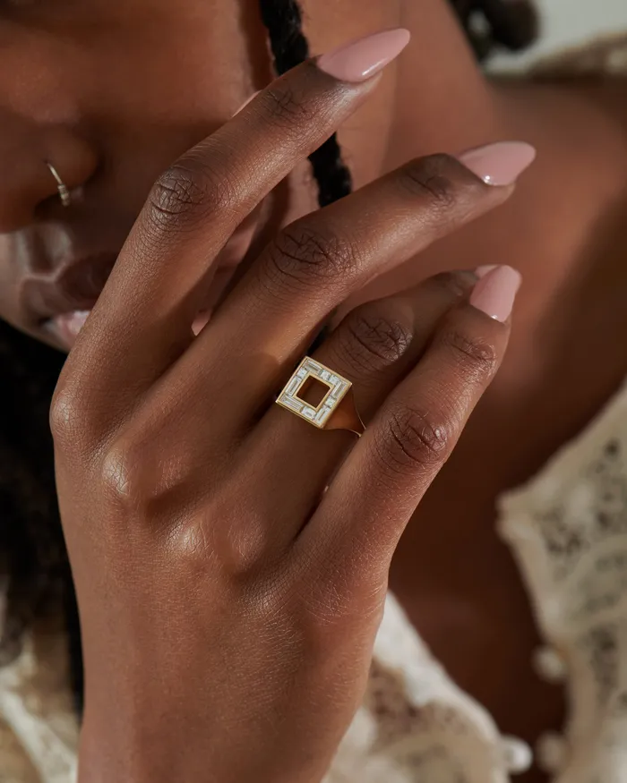 Geometric Baguette Carre Diamond Signet Ring ARTEMER Rings