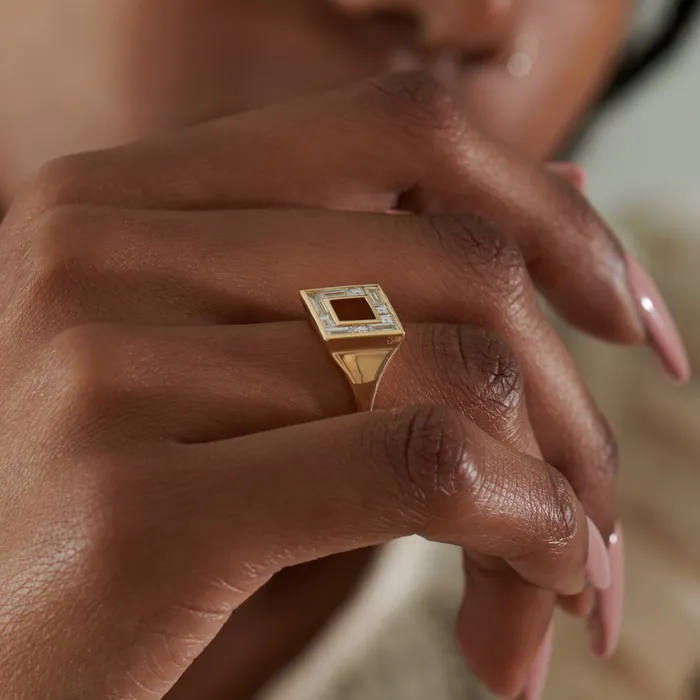 Geometric Baguette Carre Diamond Signet Ring ARTEMER Rings