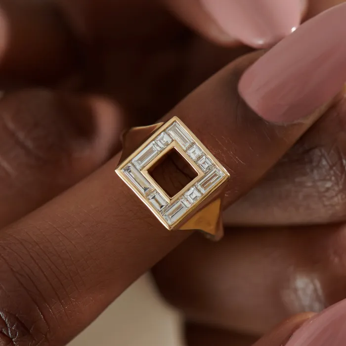 Geometric Baguette Carre Diamond Signet Ring ARTEMER Rings