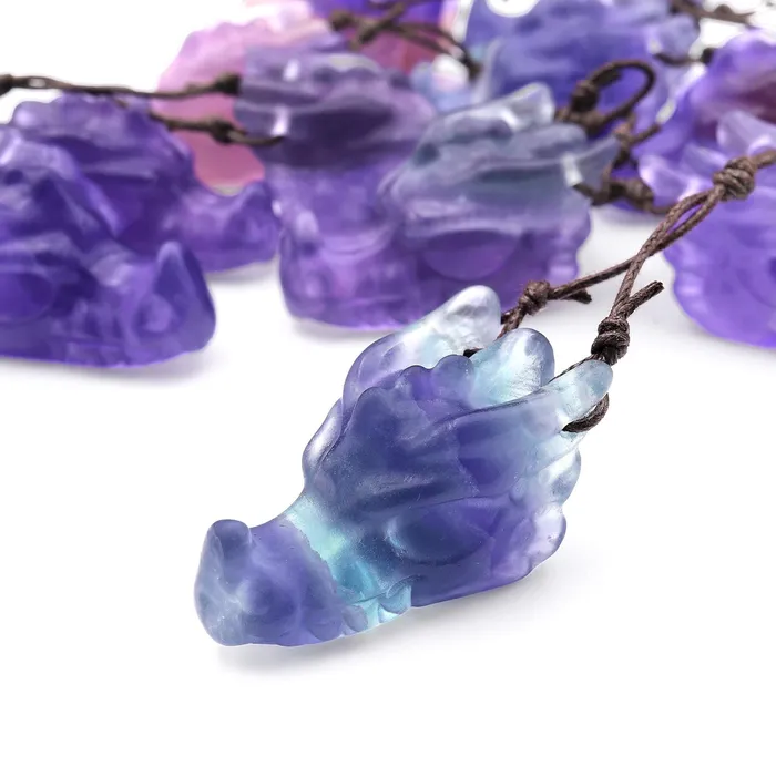 Hand Carved Dragon Skull Natural Fluorite Drilled Gemstone Pendant Intrinsic Trading Necklaces Hand Carved Dragon Skull Natural Fluorite Drilled Gemstone Pendant Intrinsic Trading Necklaces