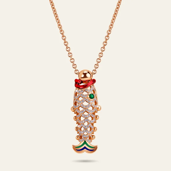 Hand crafted in 18k rose gold and set with highquality diamonds round cabochon emerald and blue green and red enamel Necklaces Lucky You Small Necklace Hand crafted in 18k rose gold and set with highquality diamonds round cabochon emerald and blue green and red enamel Necklaces Lucky You Small Necklace