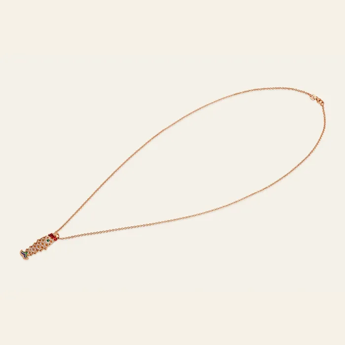 Hand crafted in 18k rose gold and set with highquality diamonds round cabochon emerald and blue green and red enamel Necklaces Lucky You Small Necklace