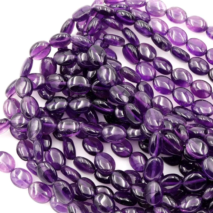 Intrinsic Trading AA Natural Amethyst Oval Beads 10mm x 8mm Smooth Nugget Good For Earrings Genuine Real Rich Purple Amethyst Gemstone Beads 16 Strand Earrings