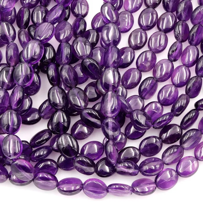 Intrinsic Trading AA Natural Amethyst Oval Beads 10mm x 8mm Smooth Nugget Good For Earrings Genuine Real Rich Purple Amethyst Gemstone Beads 16 Strand Earrings
