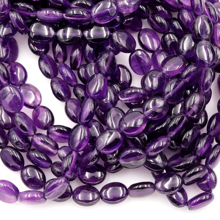 Intrinsic Trading AA Natural Amethyst Oval Beads 10mm x 8mm Smooth Nugget Good For Earrings Genuine Real Rich Purple Amethyst Gemstone Beads 16 Strand Earrings