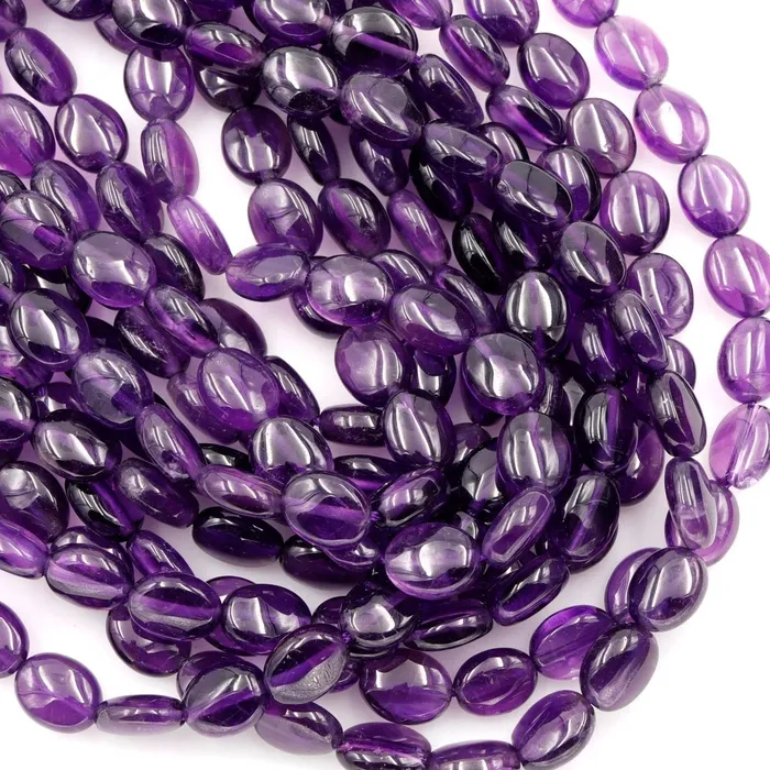 Intrinsic Trading AA Natural Amethyst Oval Beads 10mm x 8mm Smooth Nugget Good For Earrings Genuine Real Rich Purple Amethyst Gemstone Beads 16 Strand Earrings