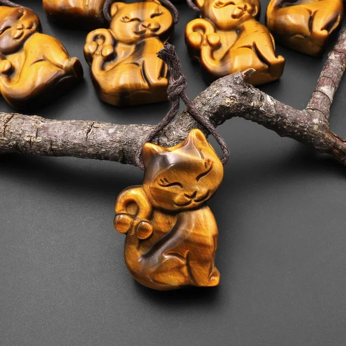 Intrinsic Trading AAA Hand Carved Natural Golden Tigers Eye Tiger Cat Pendant Gemstone A2 Necklaces Intrinsic Trading AAA Hand Carved Natural Golden Tigers Eye Tiger Cat Pendant Gemstone A2 Necklaces
