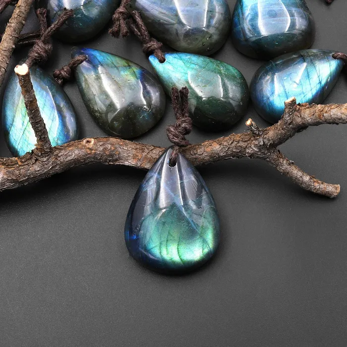 Intrinsic Trading AAA Natural Rainbow Labradorite Teardrop Front Drilled Pendant Necklaces Intrinsic Trading AAA Natural Rainbow Labradorite Teardrop Front Drilled Pendant Necklaces