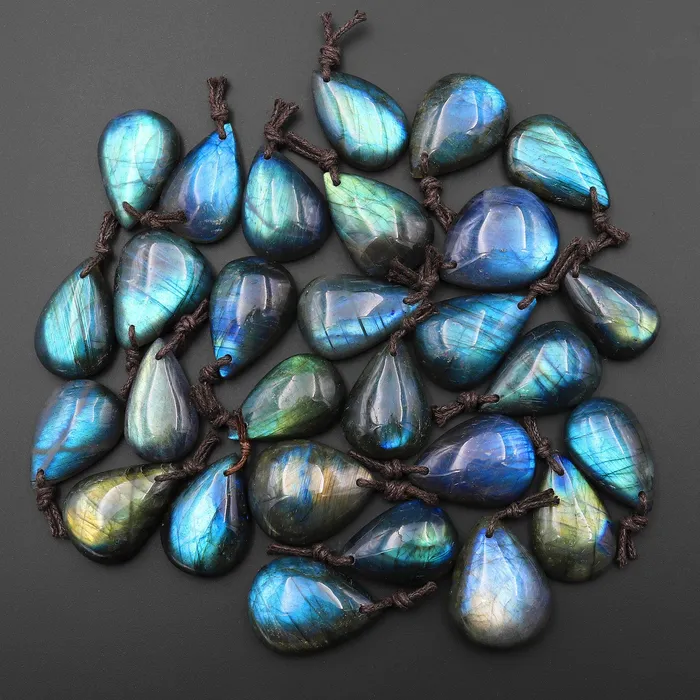 Intrinsic Trading AAA Natural Rainbow Labradorite Teardrop Front Drilled Pendant Necklaces