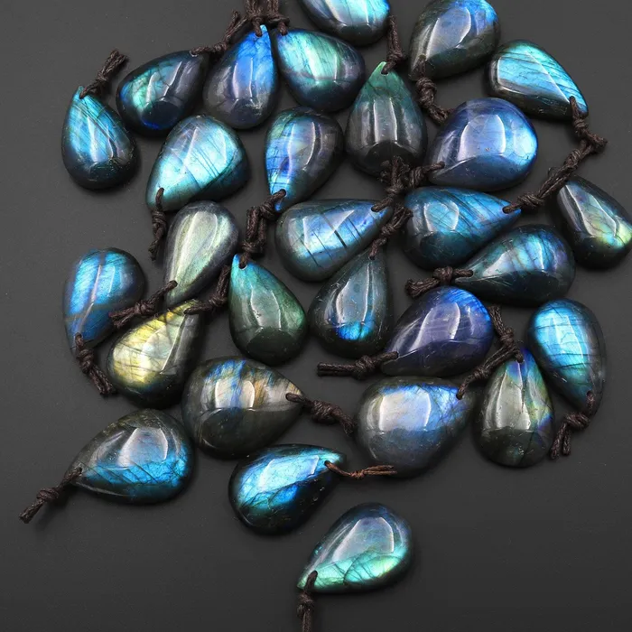 Intrinsic Trading AAA Natural Rainbow Labradorite Teardrop Front Drilled Pendant Necklaces