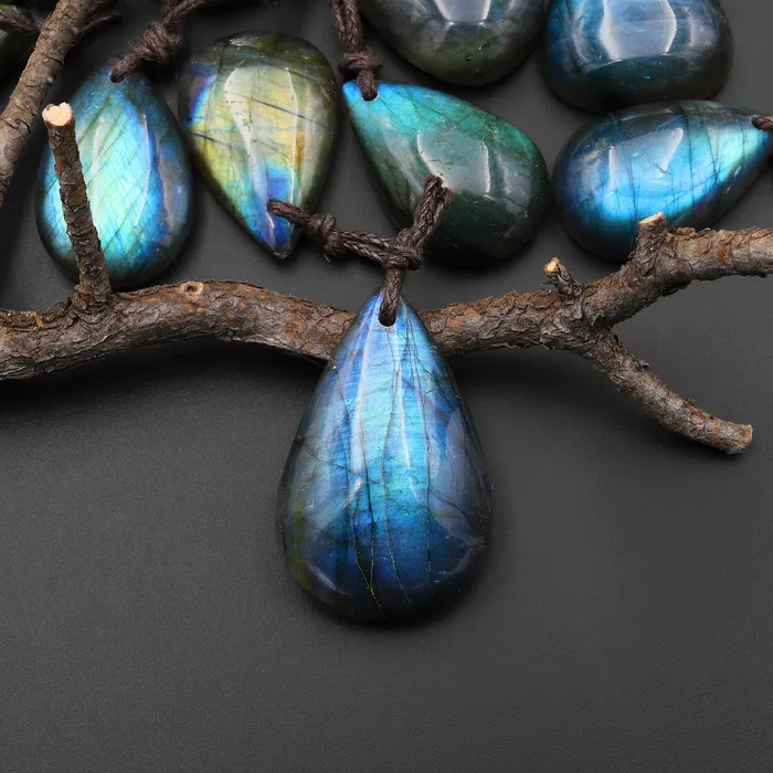 Intrinsic Trading AAA Natural Rainbow Labradorite Teardrop Front Drilled Pendant Necklaces