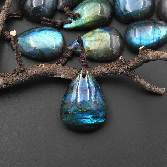 Intrinsic Trading AAA Natural Rainbow Labradorite Teardrop Front Drilled Pendant Necklaces