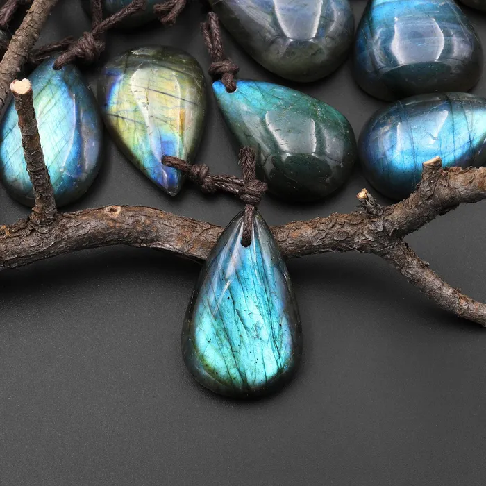 Intrinsic Trading AAA Natural Rainbow Labradorite Teardrop Front Drilled Pendant Necklaces