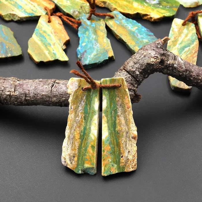 Intrinsic Trading Drilled Natural Peruvian Blue Green Opal Earring Pair Hand Cut Freeform Gemstone Matched Beads Earrings Intrinsic Trading Drilled Natural Peruvian Blue Green Opal Earring Pair Hand Cut Freeform Gemstone Matched Beads Earrings