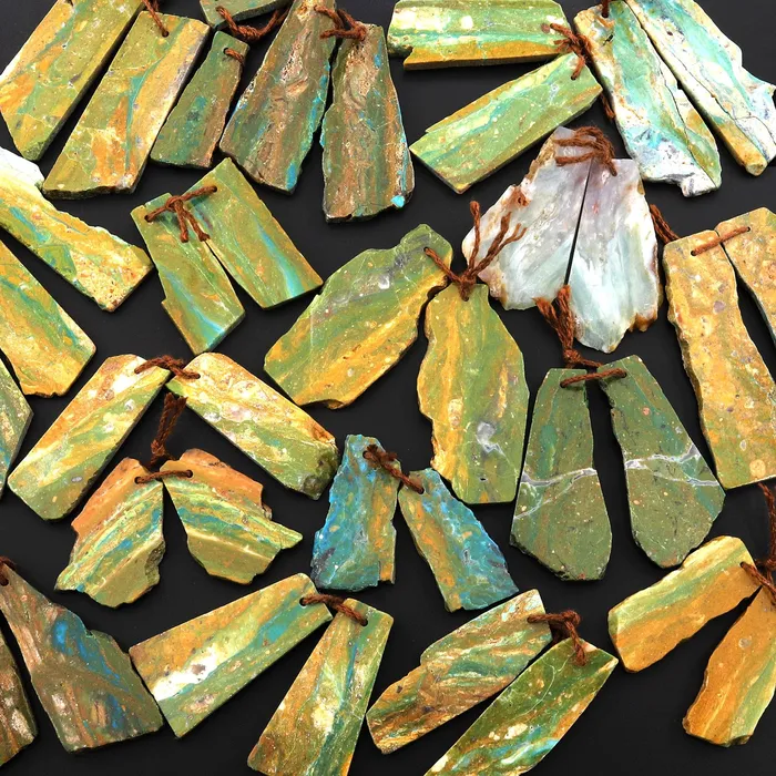 Intrinsic Trading Drilled Natural Peruvian Blue Green Opal Earring Pair Hand Cut Freeform Gemstone Matched Beads Earrings