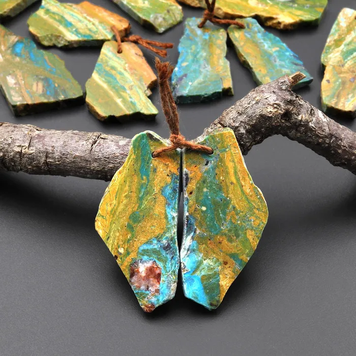 Intrinsic Trading Drilled Natural Peruvian Blue Green Opal Earring Pair Hand Cut Freeform Gemstone Matched Beads Earrings