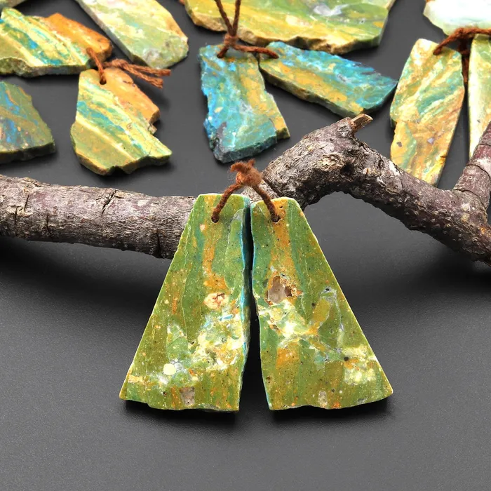 Intrinsic Trading Drilled Natural Peruvian Blue Green Opal Earring Pair Hand Cut Freeform Gemstone Matched Beads Earrings
