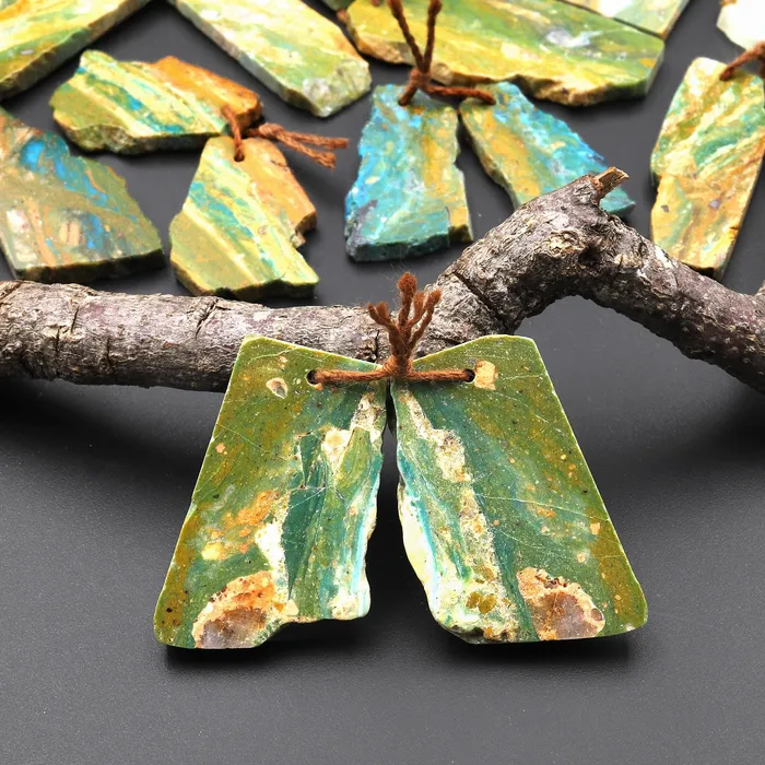 Intrinsic Trading Drilled Natural Peruvian Blue Green Opal Earring Pair Hand Cut Freeform Gemstone Matched Beads Earrings
