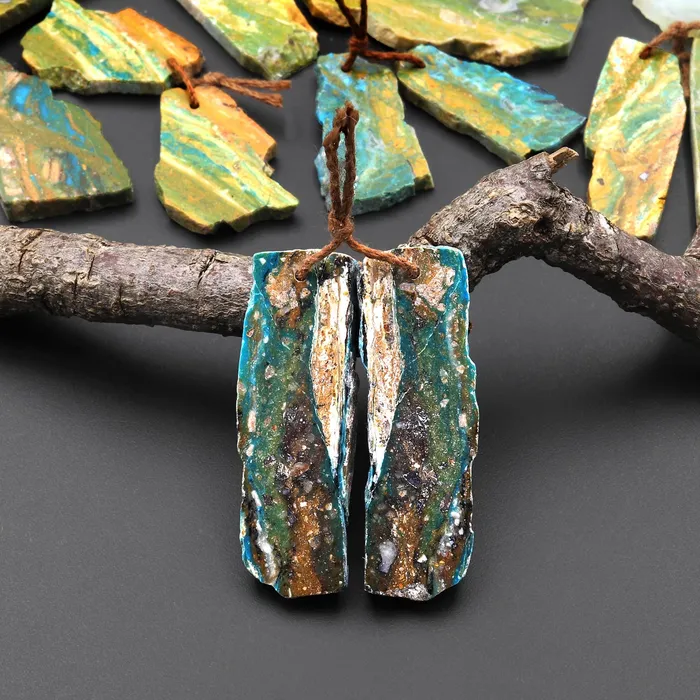 Intrinsic Trading Drilled Natural Peruvian Blue Green Opal Earring Pair Hand Cut Freeform Gemstone Matched Beads Earrings