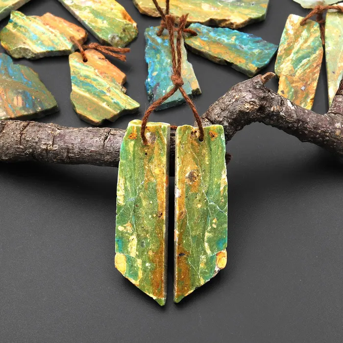 Intrinsic Trading Drilled Natural Peruvian Blue Green Opal Earring Pair Hand Cut Freeform Gemstone Matched Beads Earrings