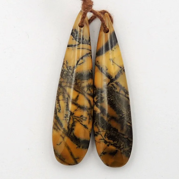 Intrinsic Trading Drilled Rare Natural Utah Black Feather Jasper Earring Cabochon Cab Pair Teardrop Matched Bead Pair American Jasper Earrings